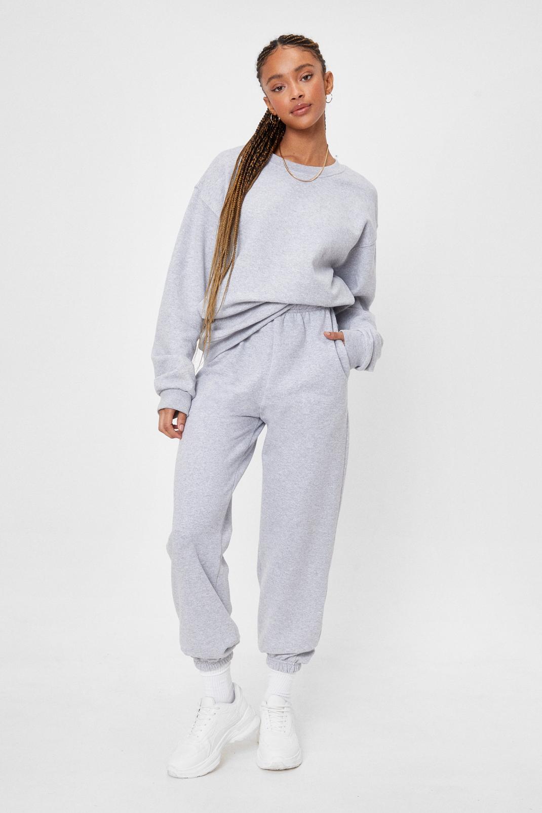 Grey marl Cropped Crew Neck Sweatshirt and Joggers Set image number 1