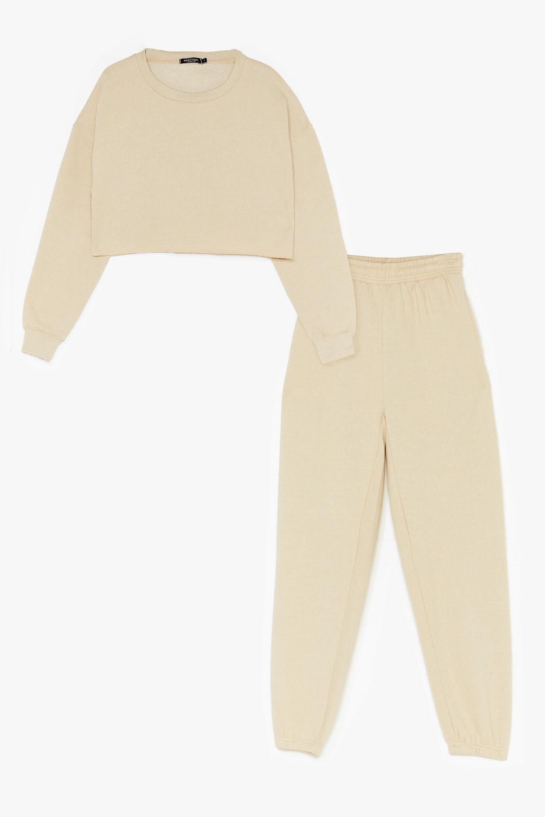 Sand Cropped Crew Neck Sweatshirt and Joggers Set image number 1