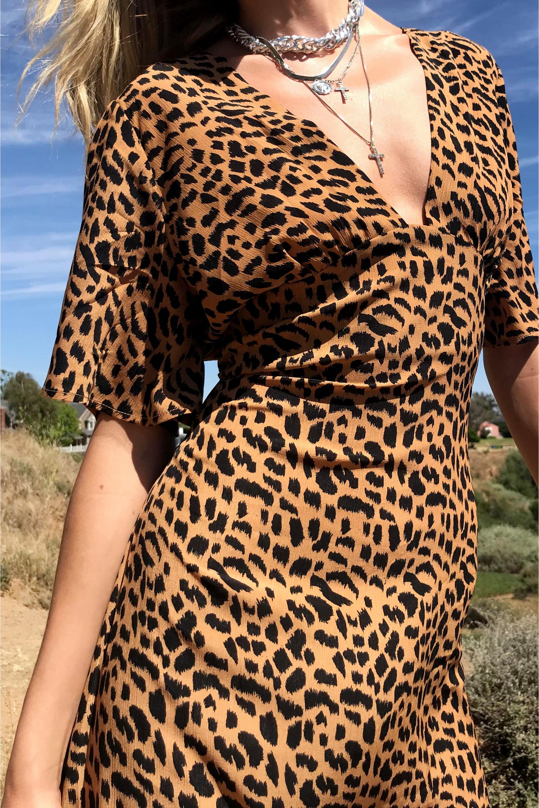 Leopard Slit Flowy Maxi Dress