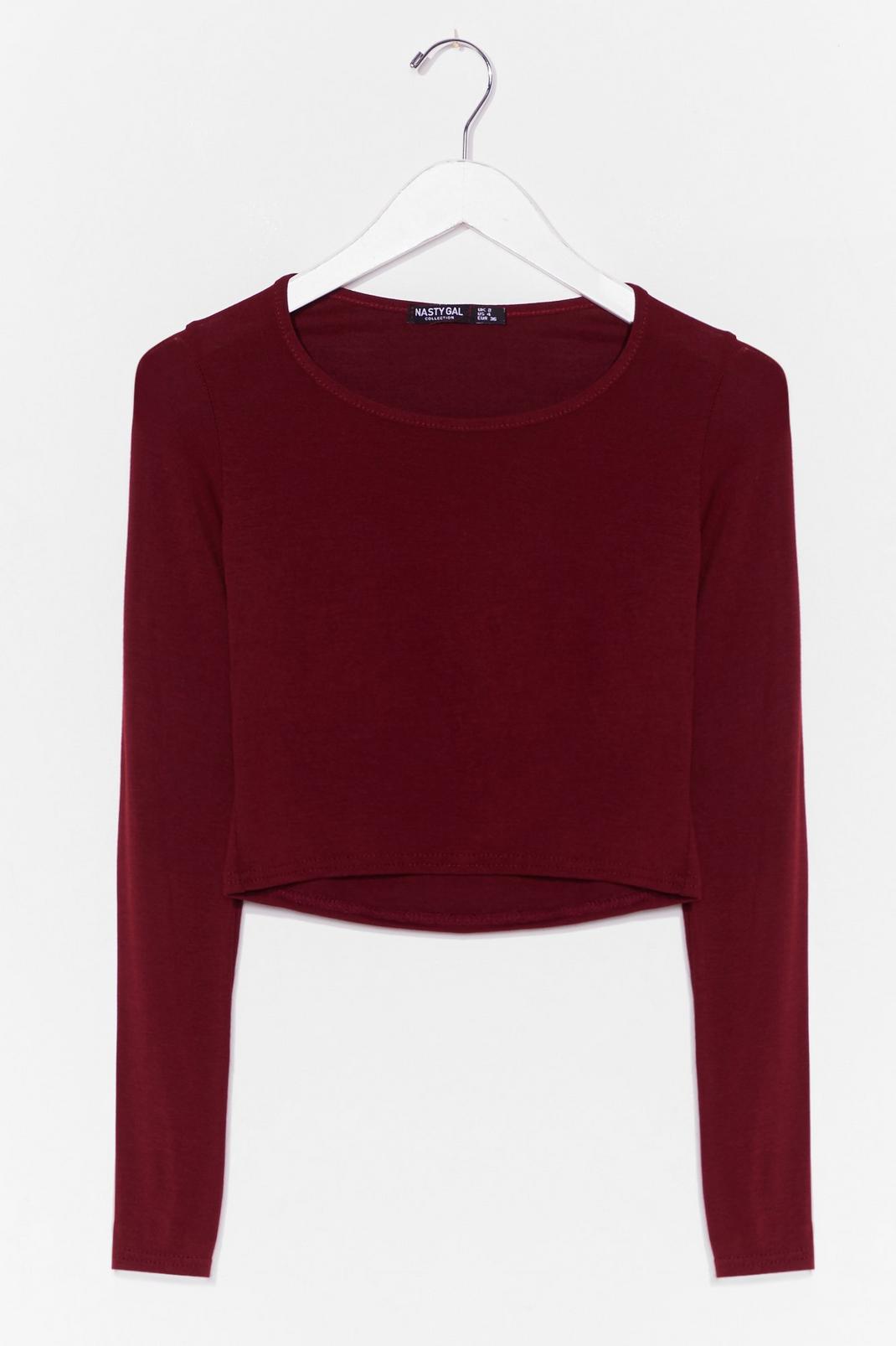 Wine Basic Long Sleeve Jersey Crop Top image number 1