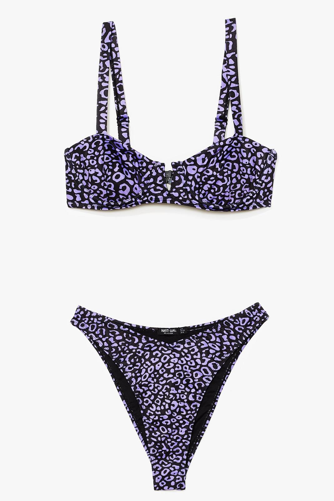 Bikini haut à armatures & culotte échancrée à imprimé léopard, Purple image number 1