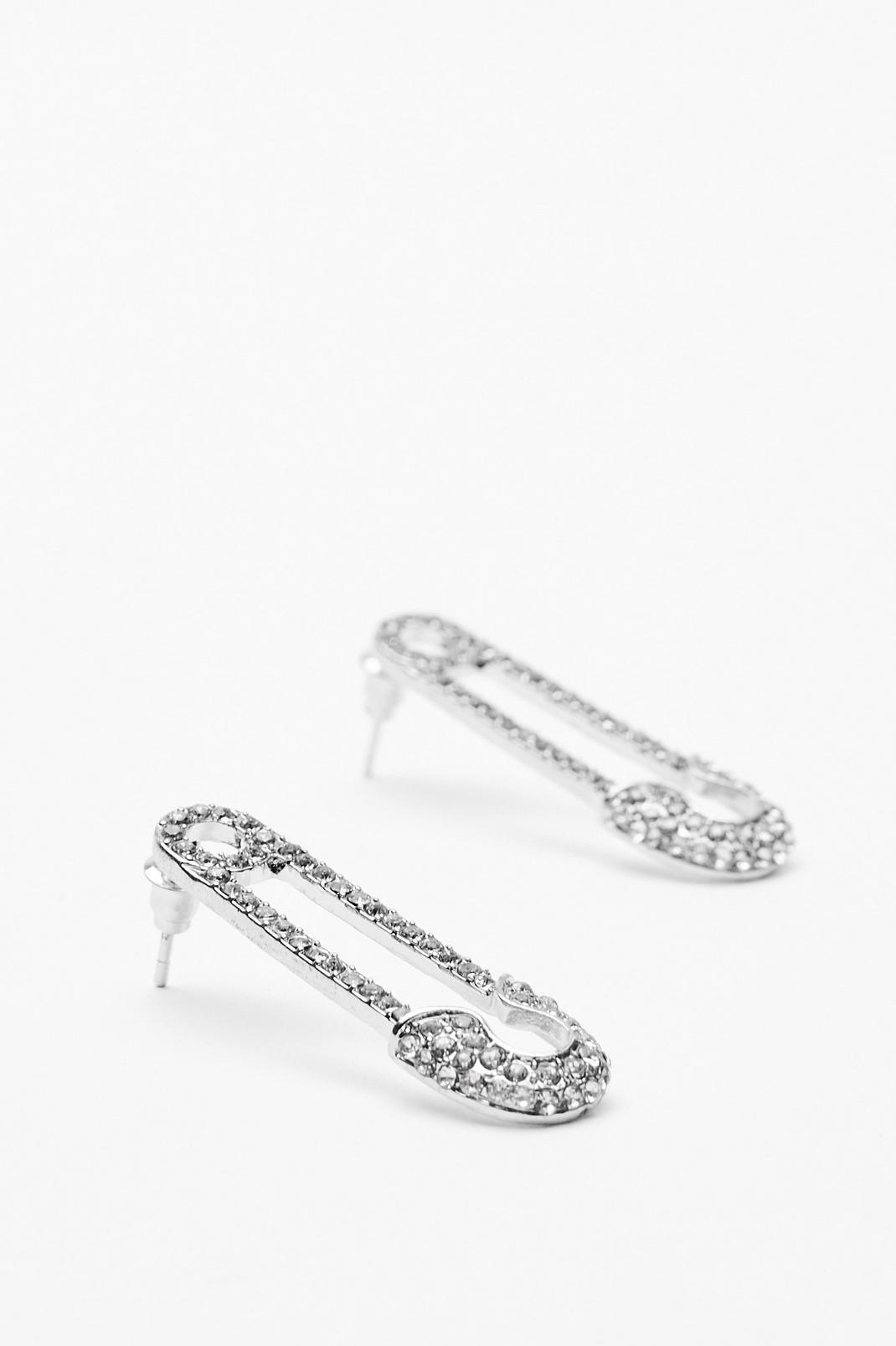 Safety Pin You Down Diamante Earrings image number 1
