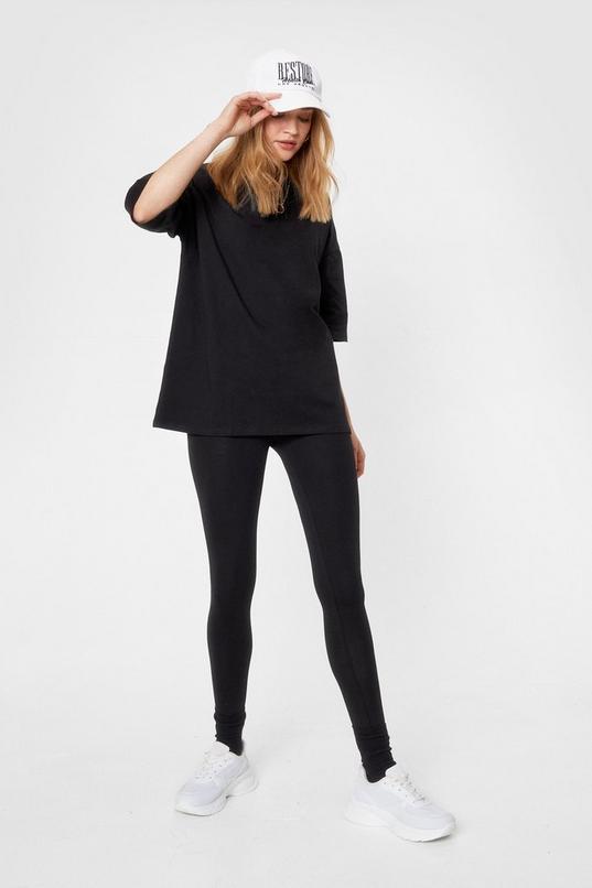 Women Black Casual Oversized T-Shirt and High-Waist Leggings Pants Set  ￼Size L