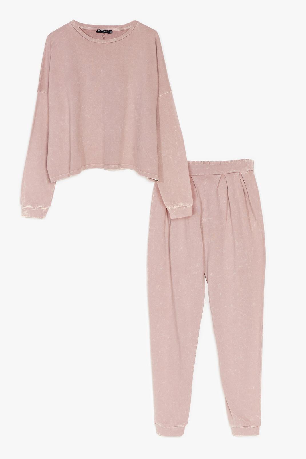 Dusky pink Acid Wash Sweatshirt and Cuffed Sweatpants Set image number 1