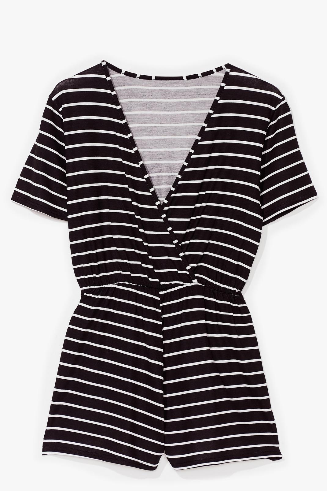 Black Wrapped Up in the Moment Stripe Relaxed Romper image number 1