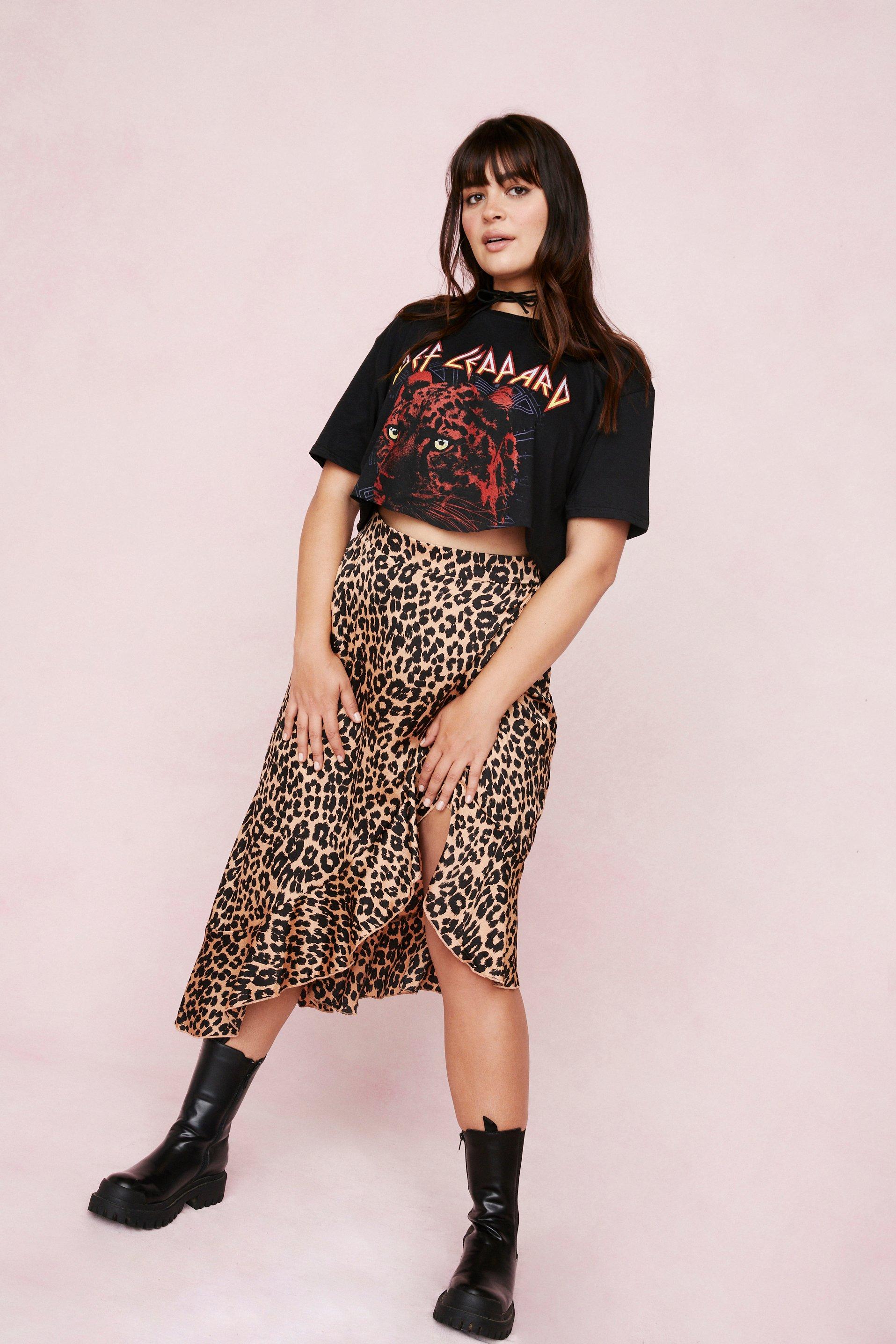 Grande taille Jupe midi asymetrique a imprime leopard Vrai ou fauve