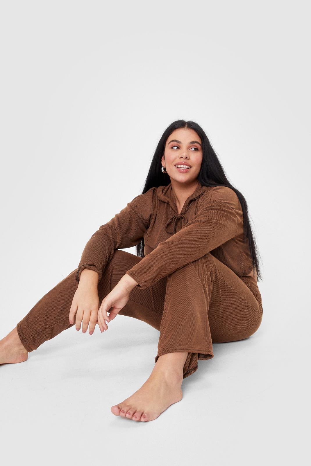 Coffee Plus Size Hoodie and Wide Leg Pants Lounge Set image number 1