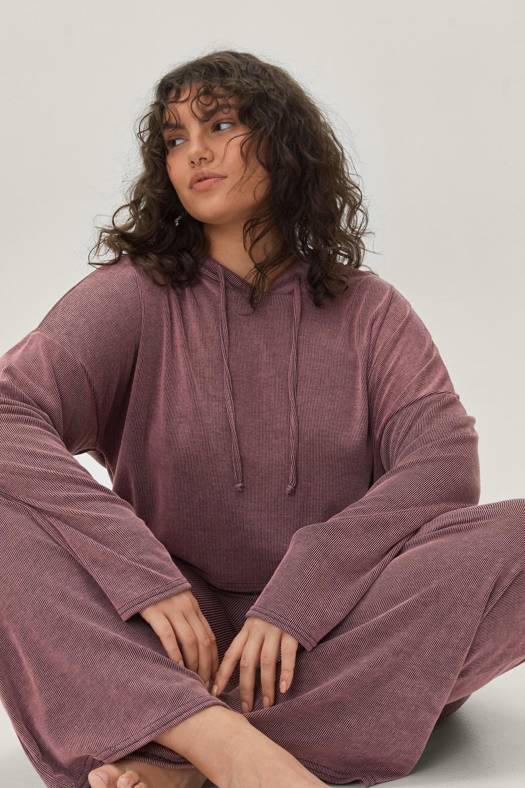 Pink Plus Size Hoodie and Wide Leg Pants Lounge Set image number 1