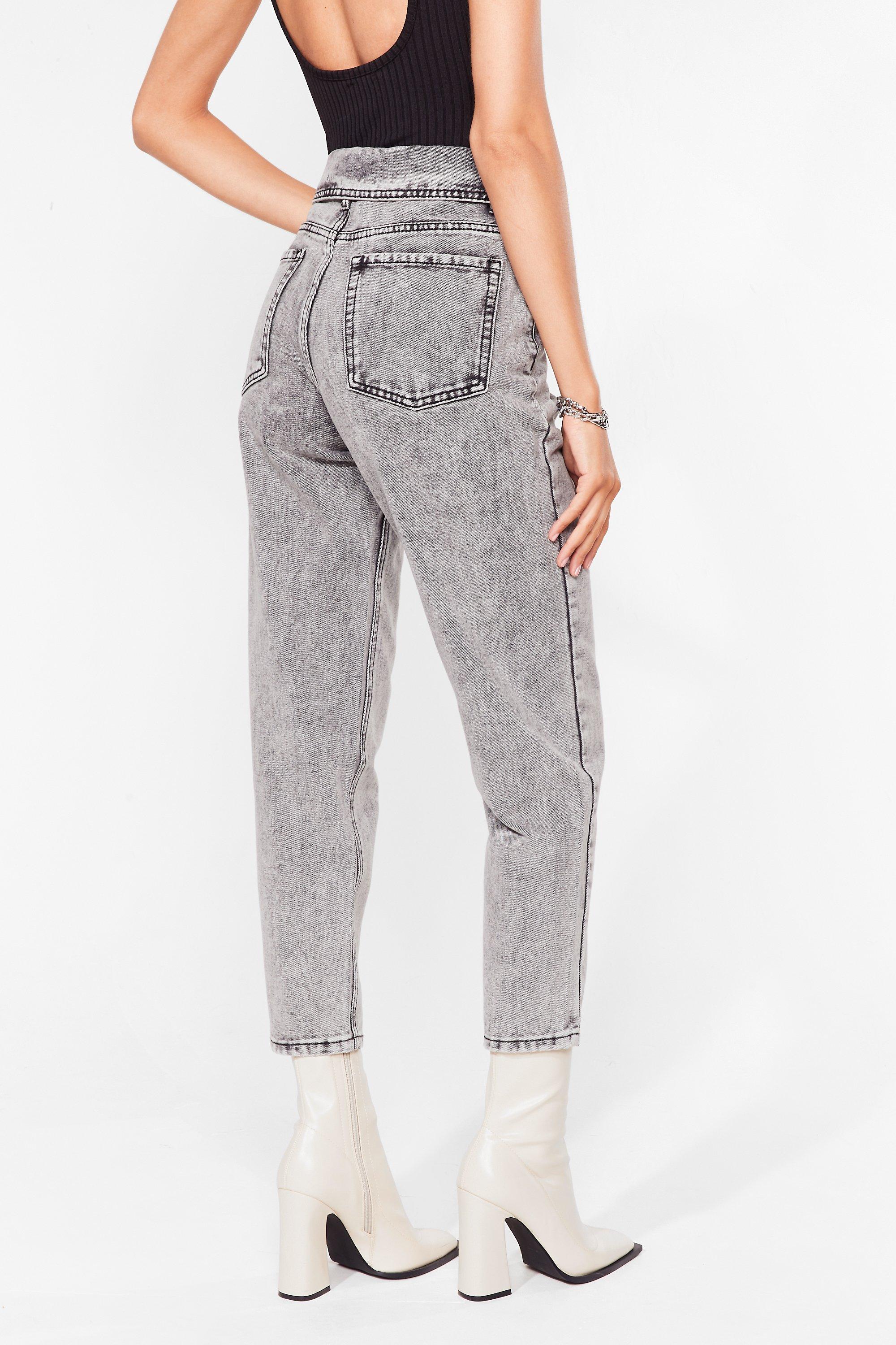 Grey acid sale wash mom jeans