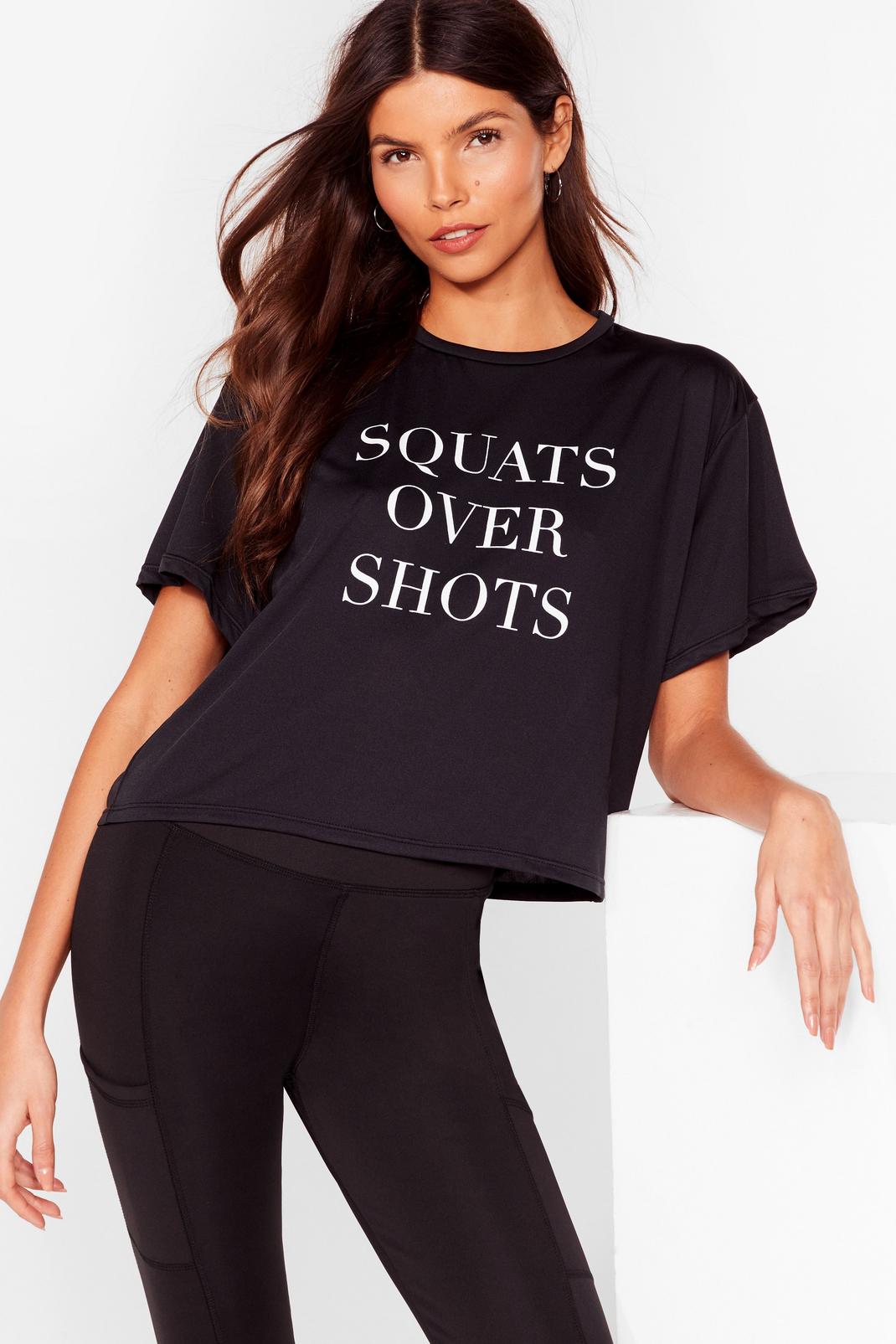Squats Over Shots Cropped Graphic T-Shirt image number 1