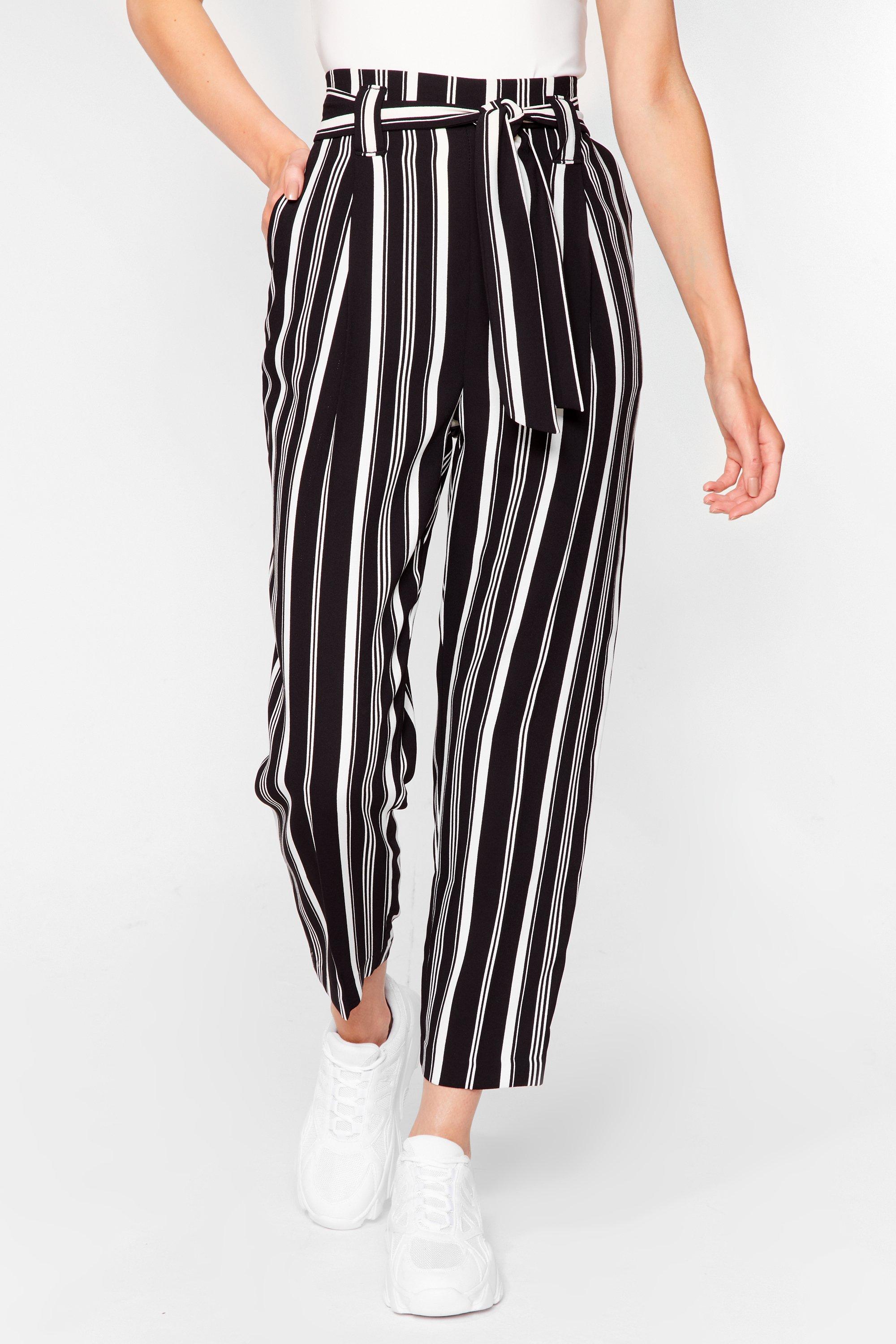 belted striped high waisted tapered pants