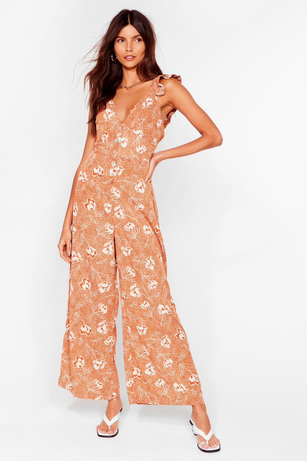 Tan Such a Grow Off Floral Culotte Jumpsuit image number 1
