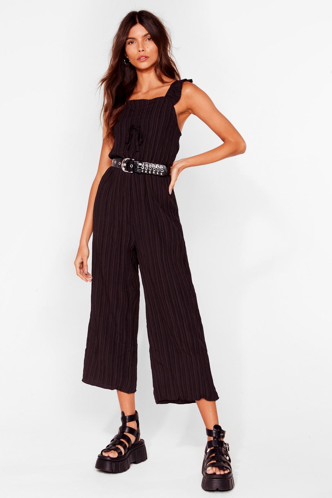 Black Just for the Frill of It Ribbed Culotte Jumpsuit image number 1