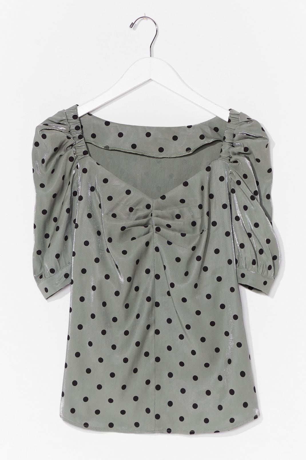 Sage Polka Dot Puff Sleeve Ruched Top image number 1
