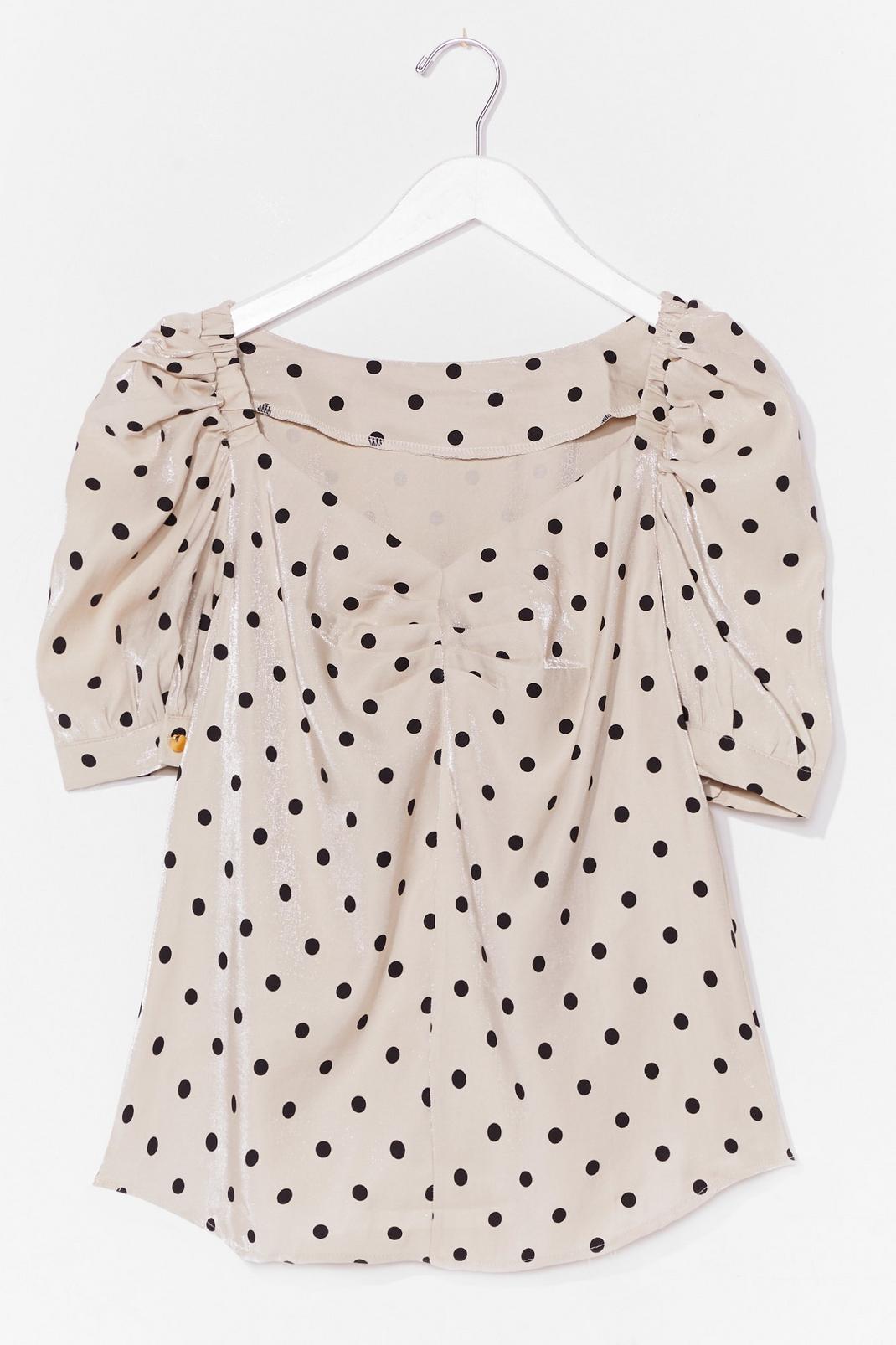 Stone Polka Dot Puff Sleeve Ruched Top image number 1