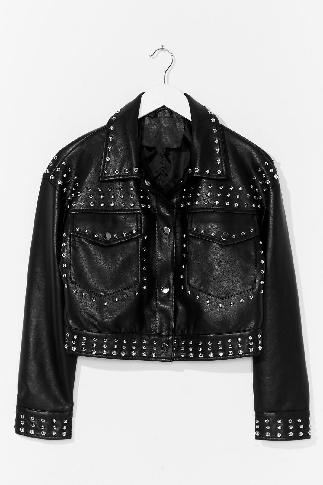 Black Studded Faux Leather Shacket image number 1