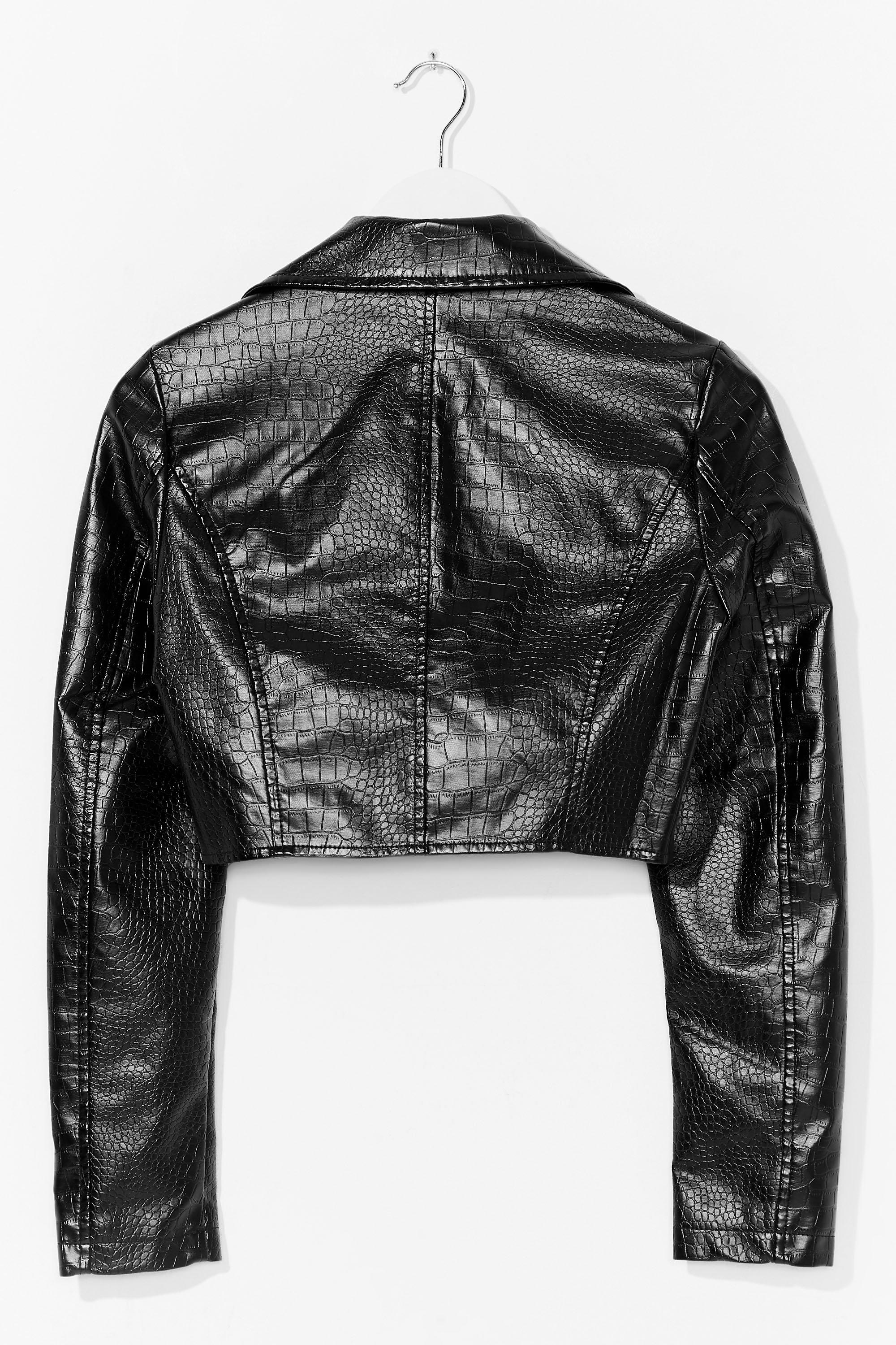 faux croc skin cropped jacket