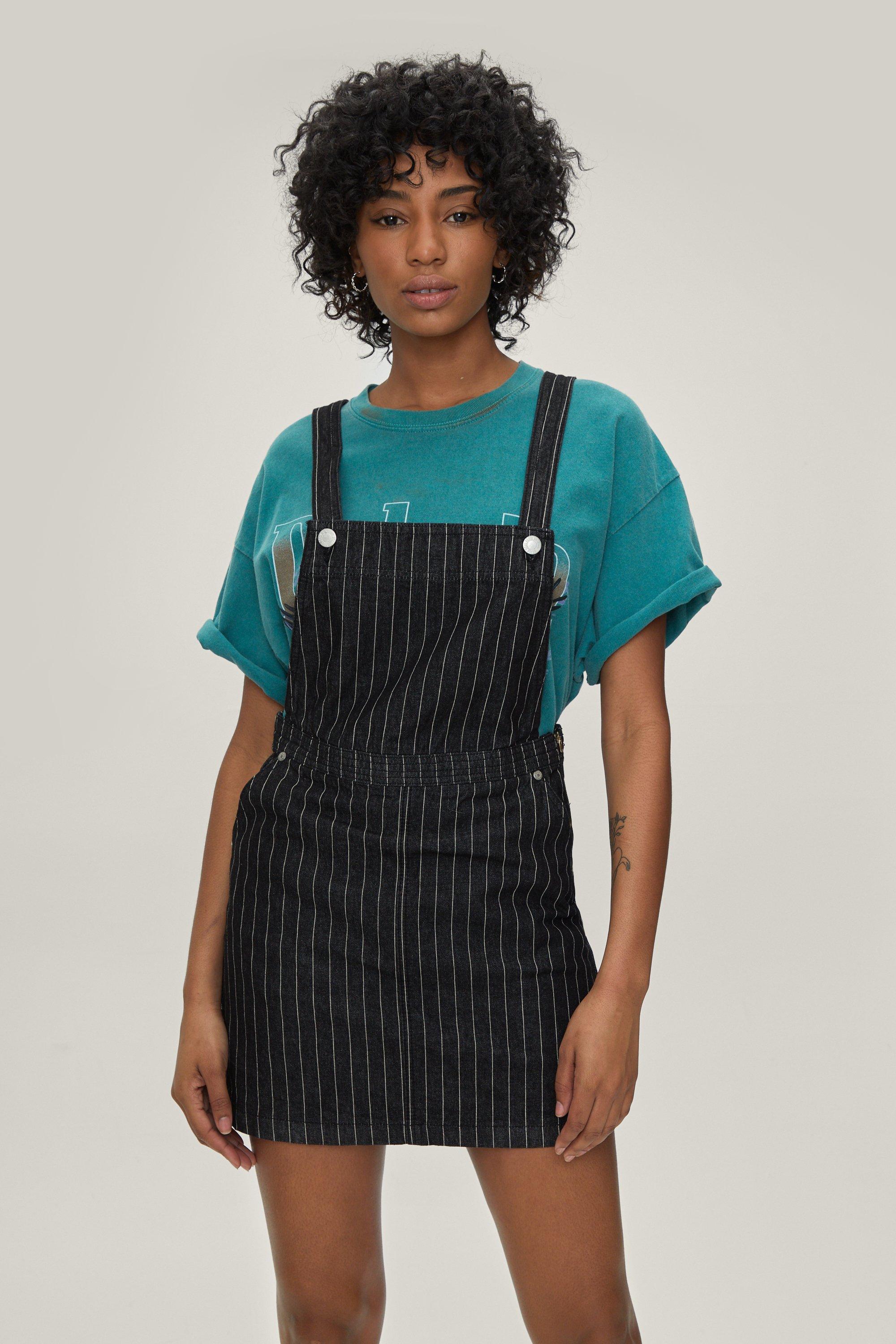 pinstripe dungaree dress