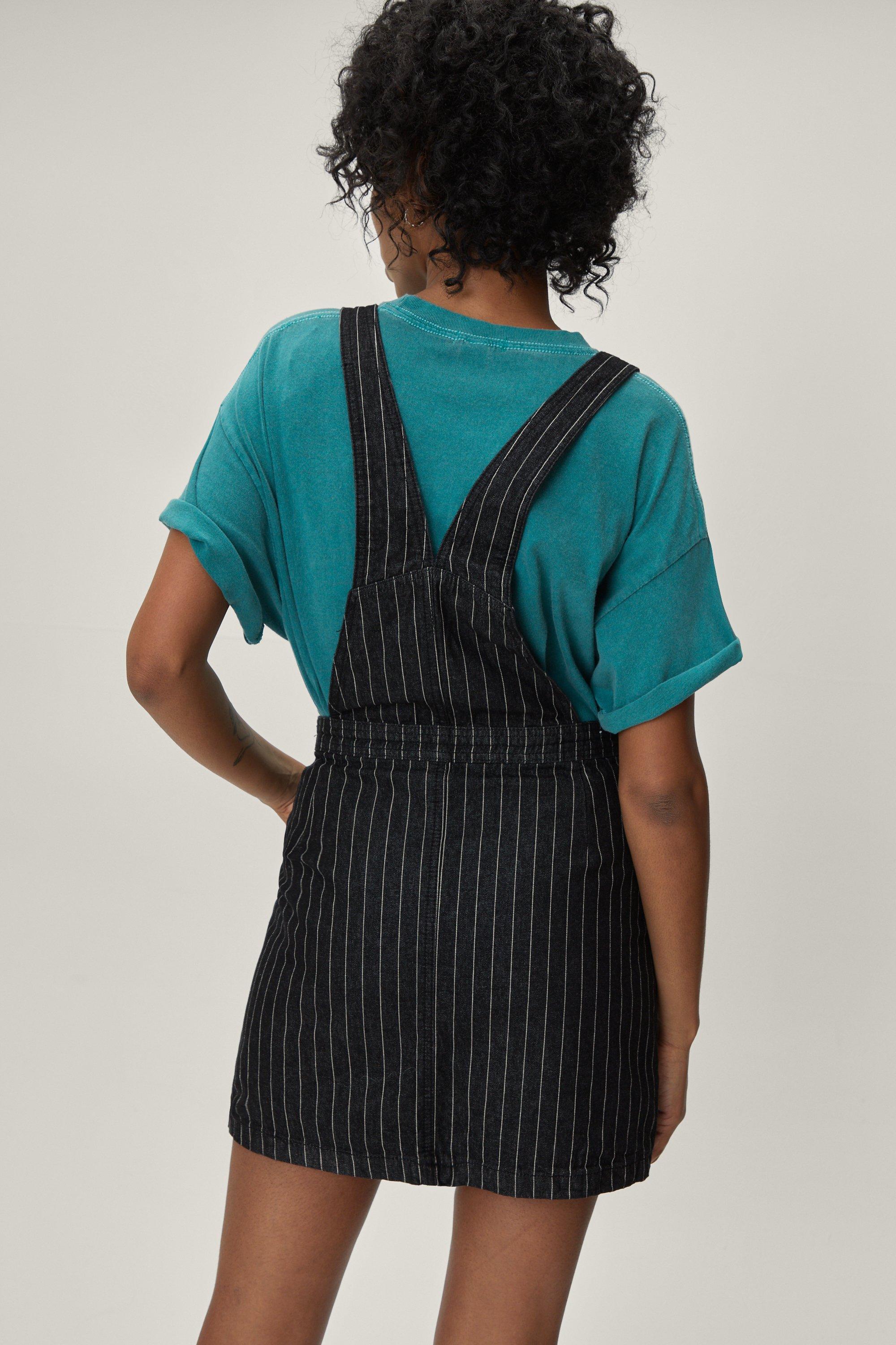 Striped denim shop overall dress