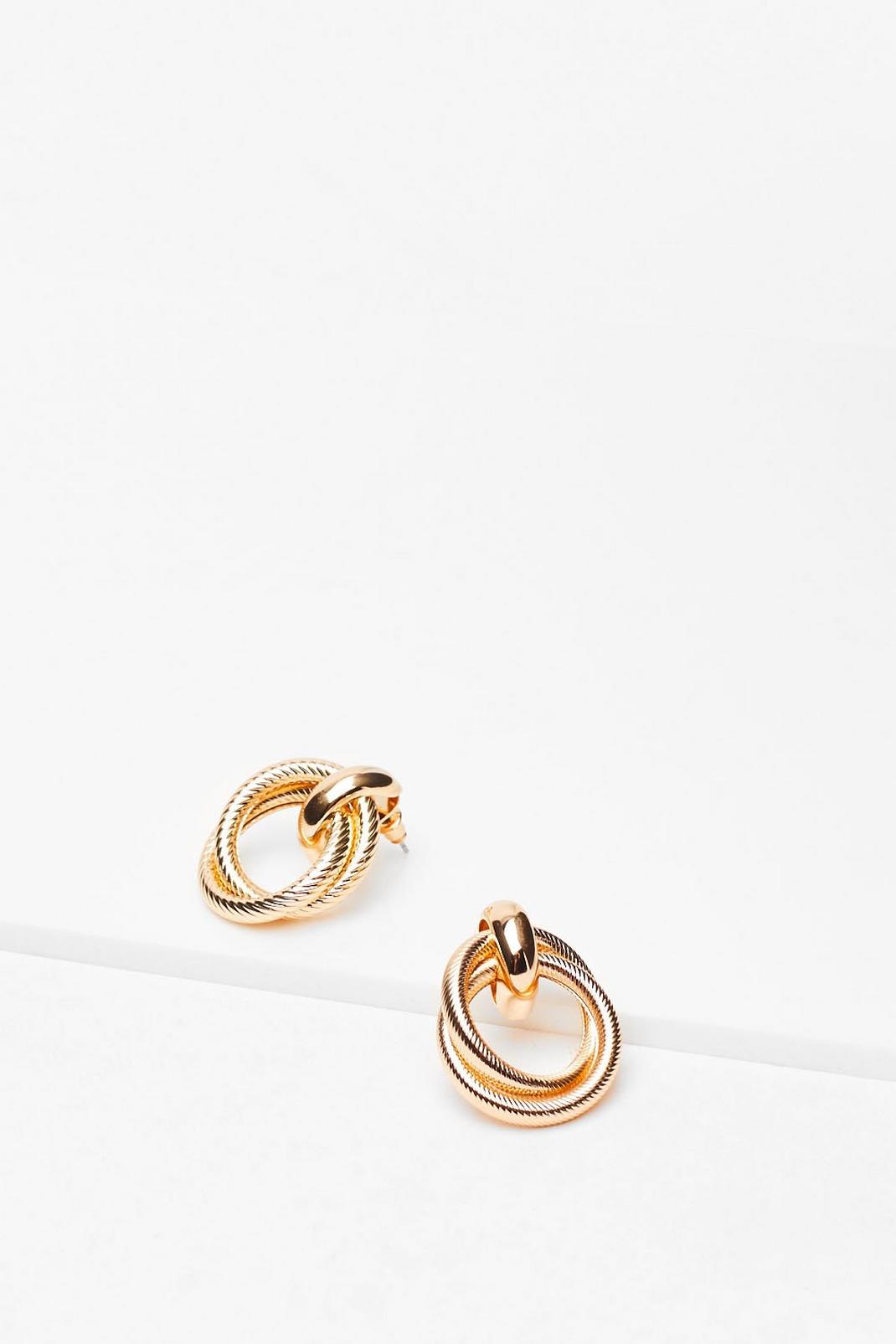 Gold Hoop Textured Drop Earrings image number 1
