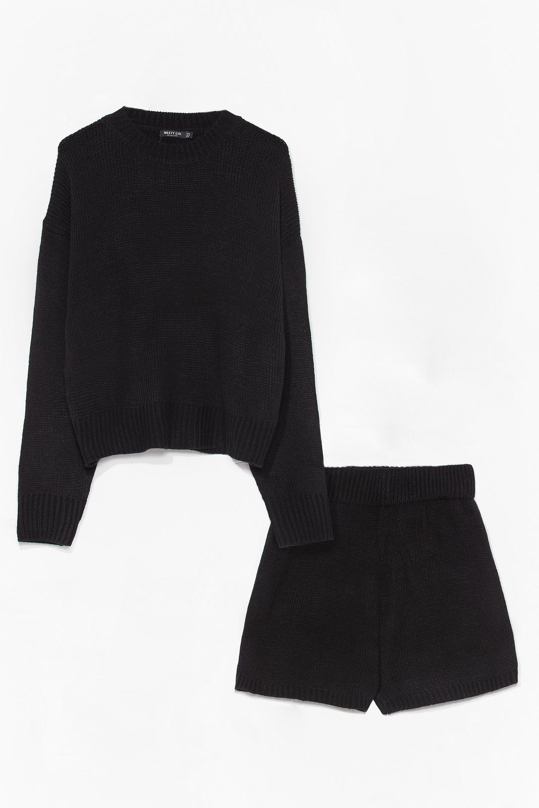 Black Luxe Like Fun Knitted Jumper and Shorts Lounge Set image number 1