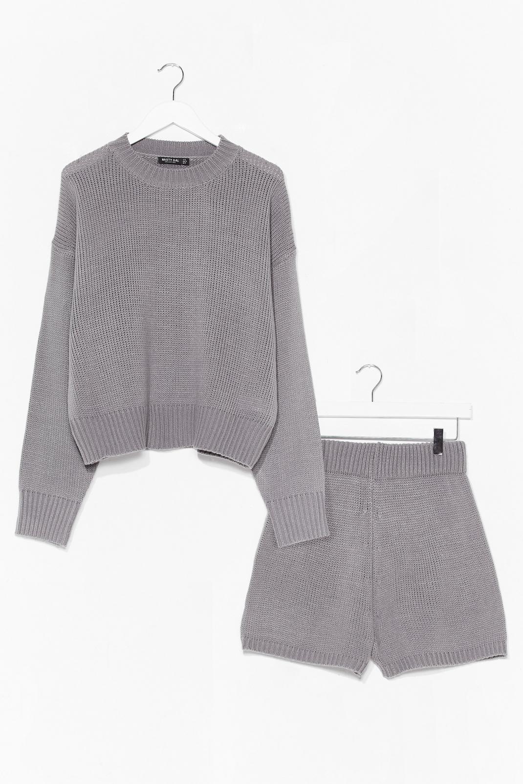 Grey Luxe Like Fun Knitted Sweater and Shorts Lounge Set image number 1