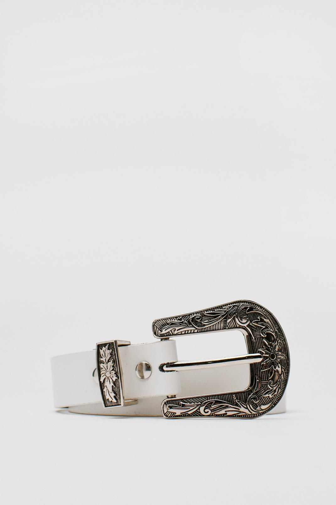 White Faux Leather Western Belt image number 1