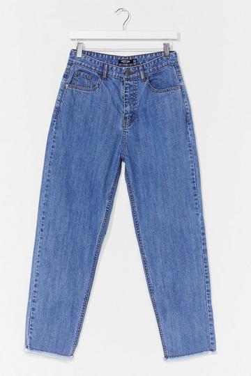 Raw Hem High Waisted Mom Jeans mid blue