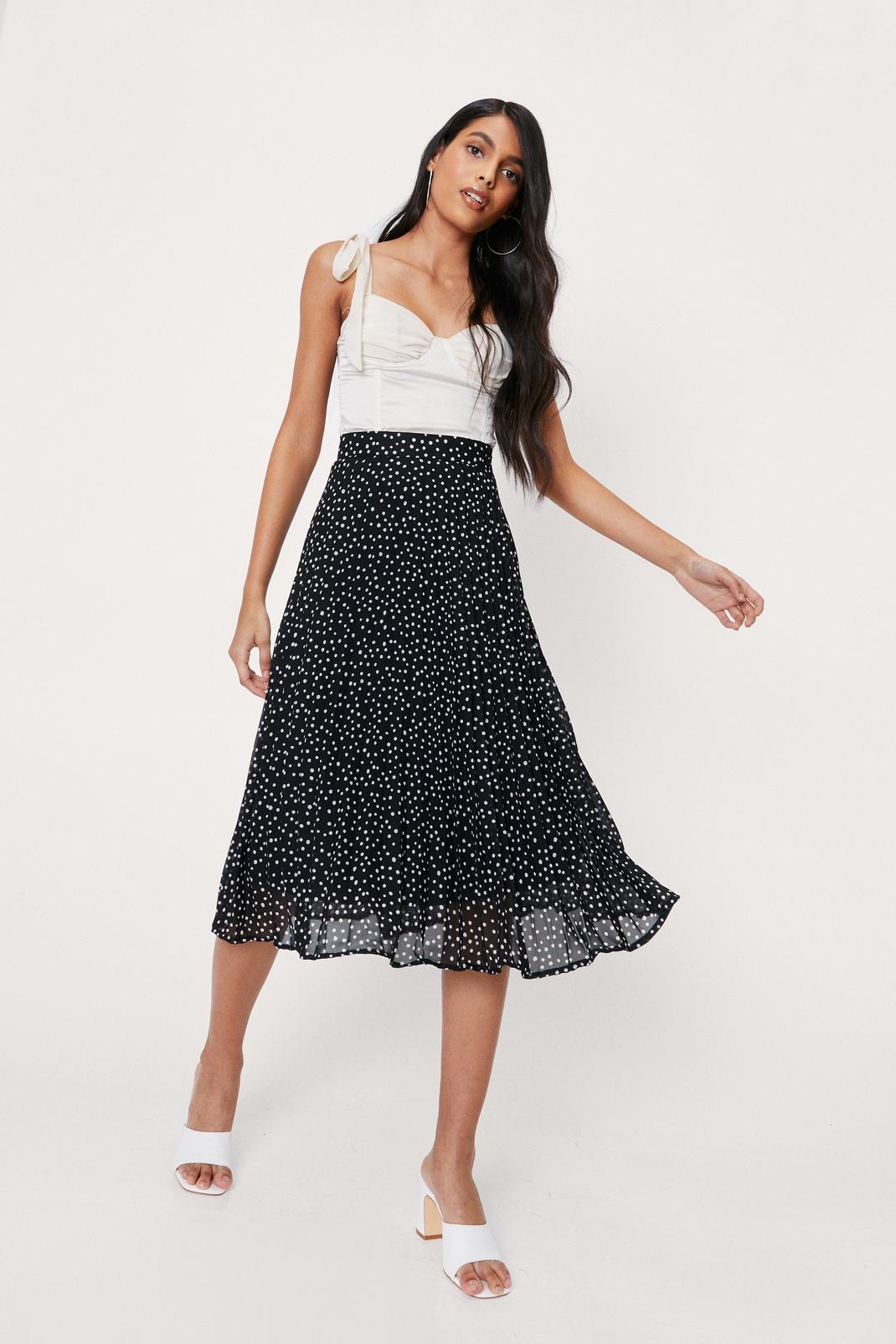 Polka Dot Pleated Midi Skirt | Nasty Gal