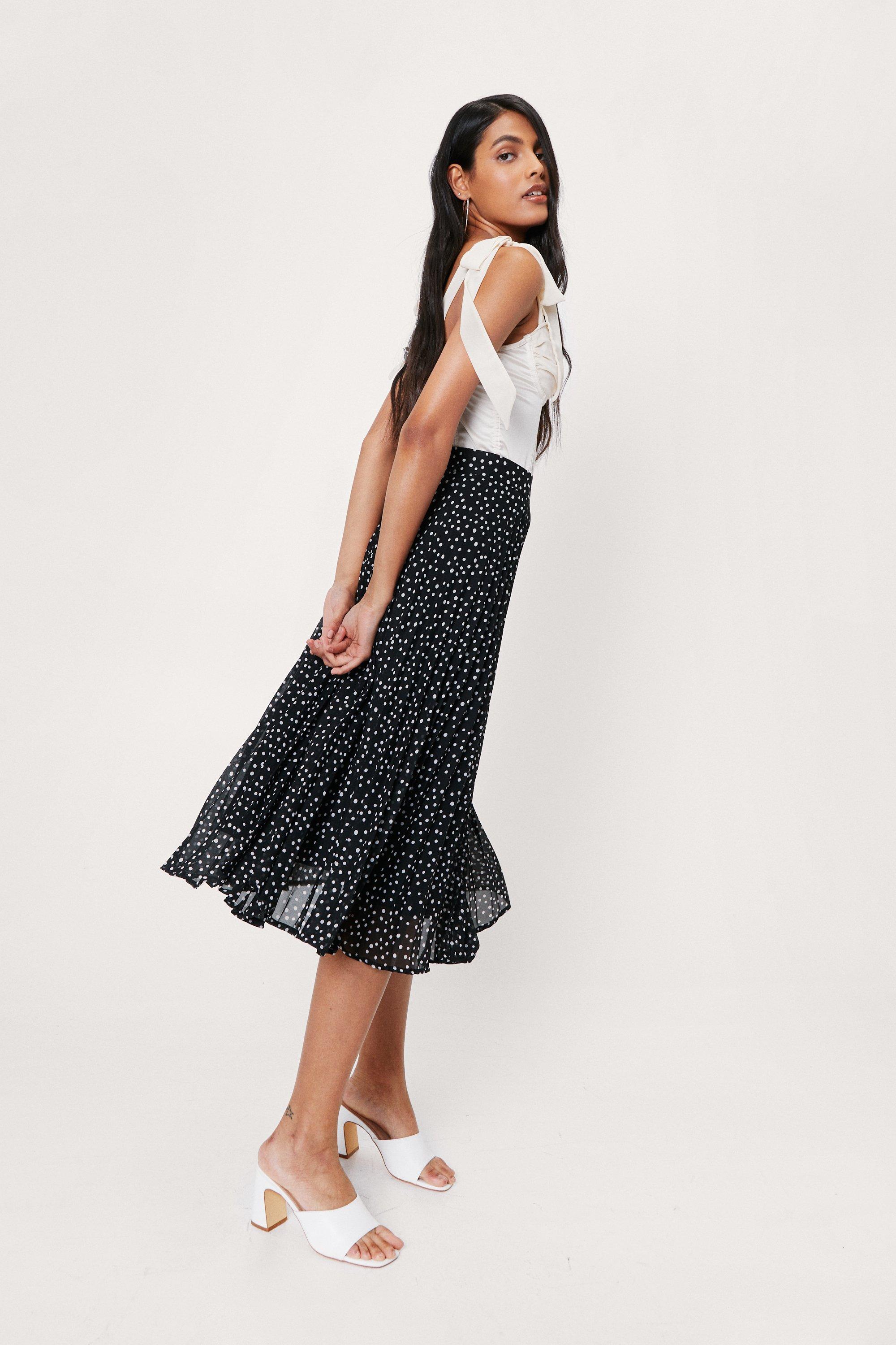 Black polka dot outlet pleated midi skirt