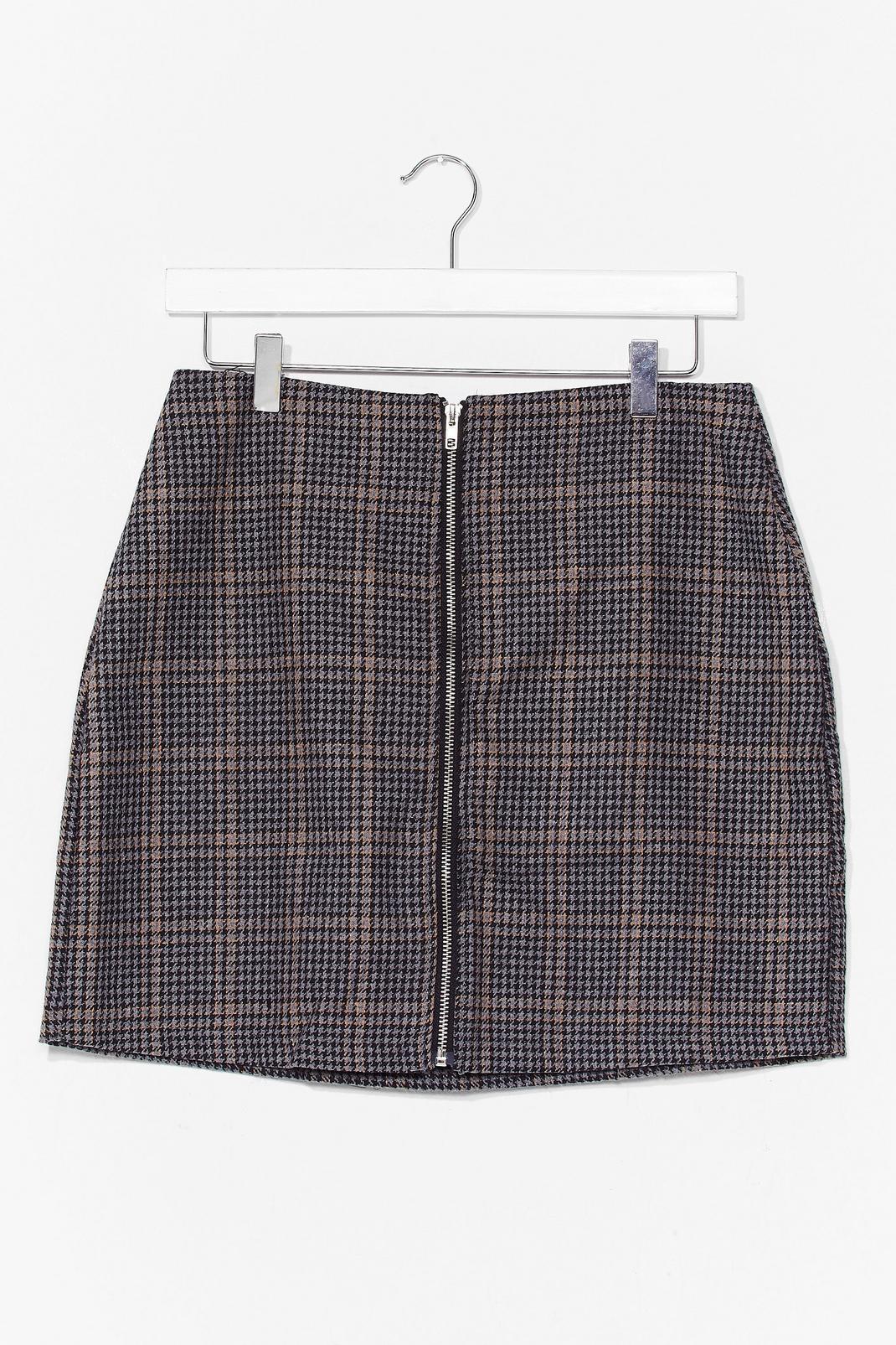 Grey check zip through mini skirt image number 1