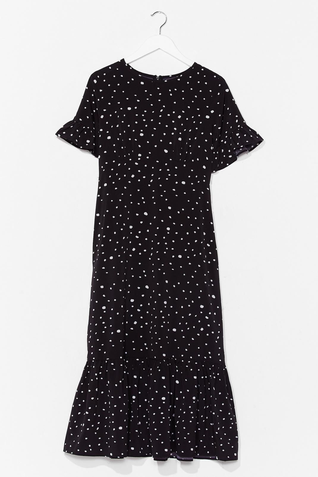 Black Polka Dot Loose Drop Hem Midi Dress image number 1