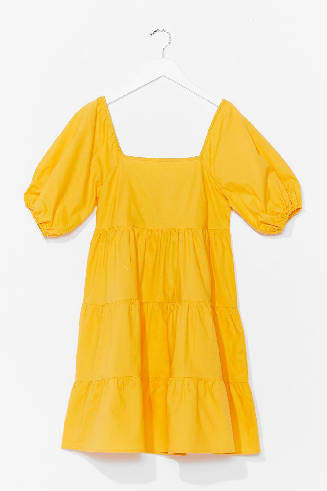 Yellow Puff Sleeve Tiered Mini Dress image number 1