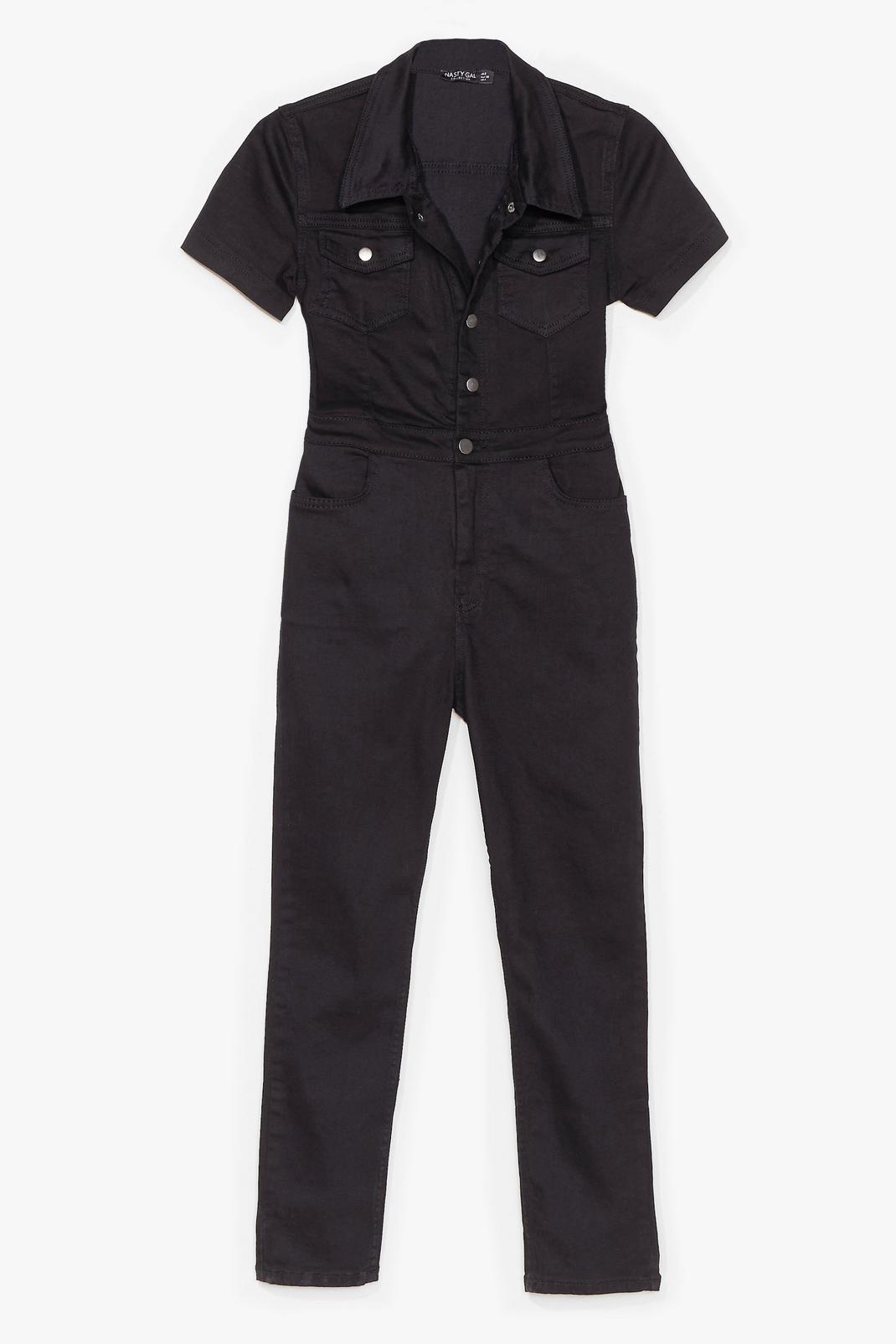 Black Short Sleeve Fitted Denim Boilersuit image number 1