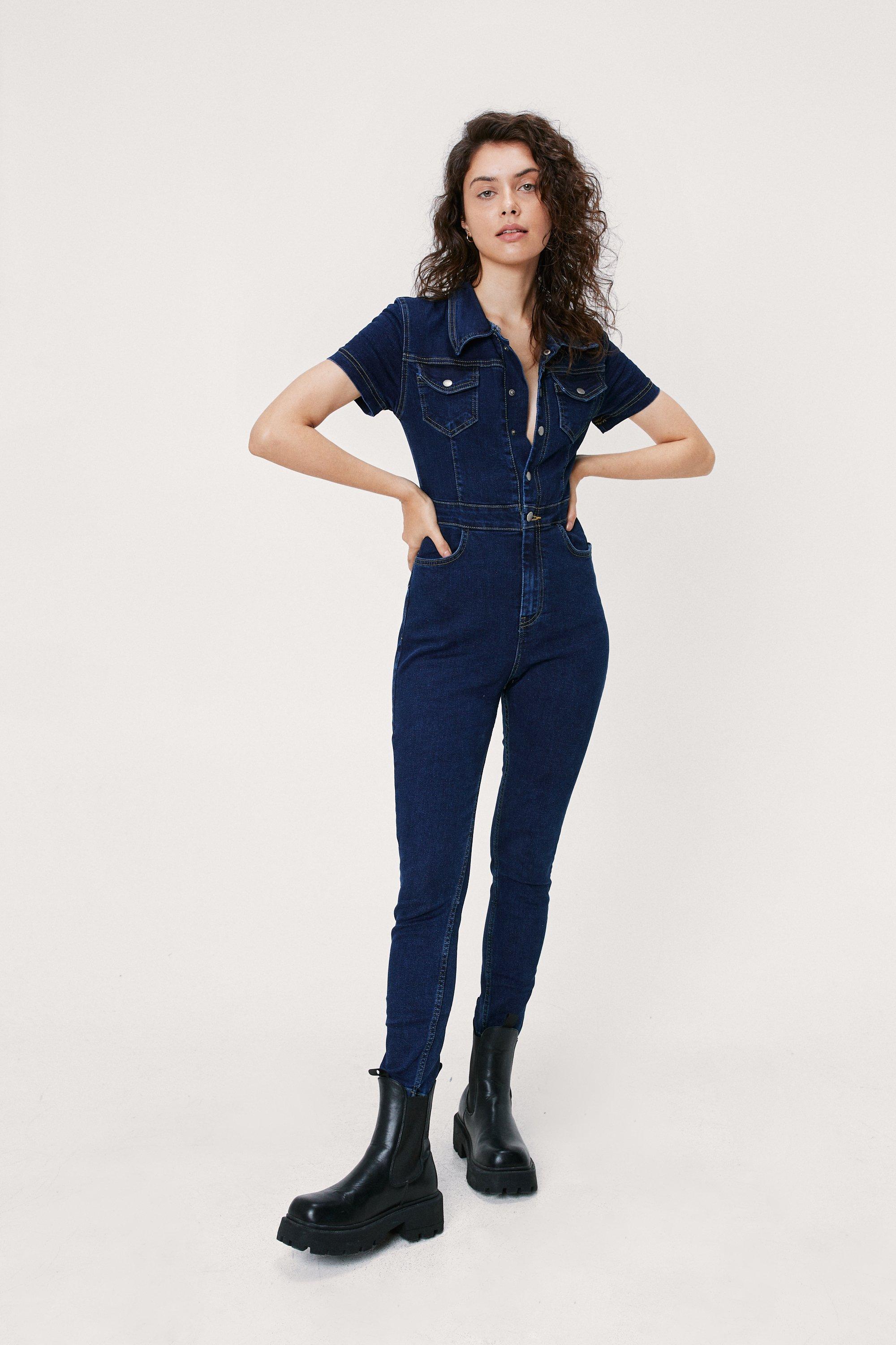 denim boiler suit short sleeve