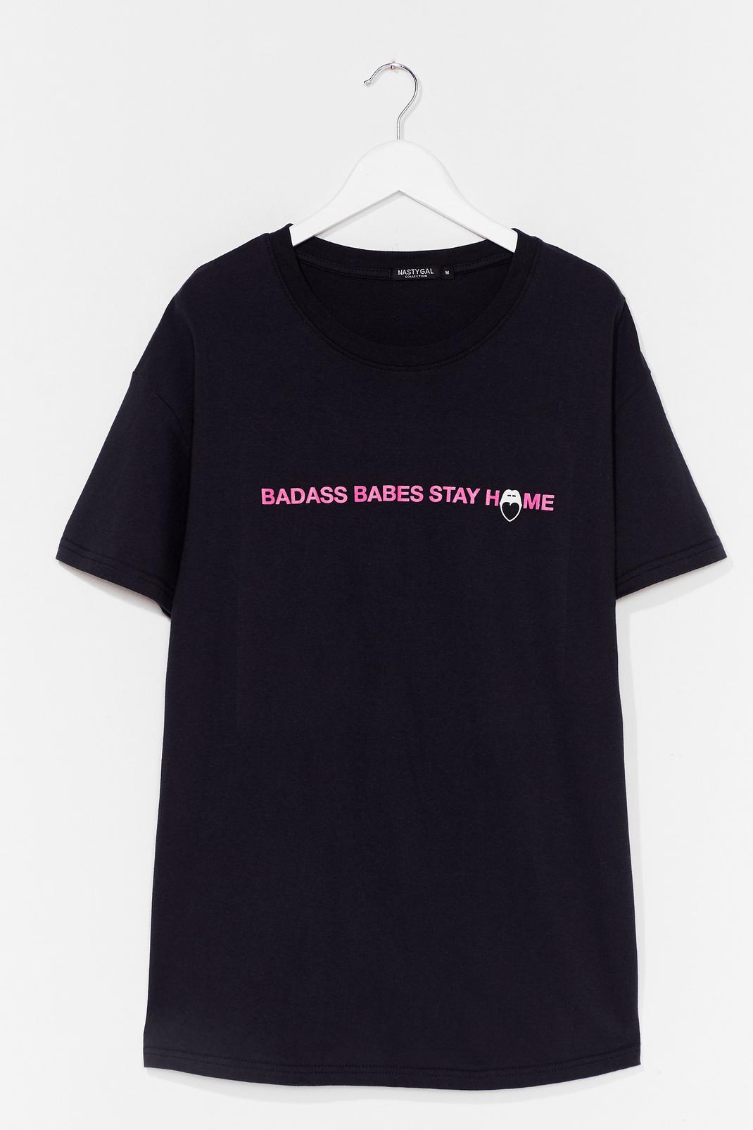 T-shirt oversize à slogan Badass Babes Stay Home, Black image number 1