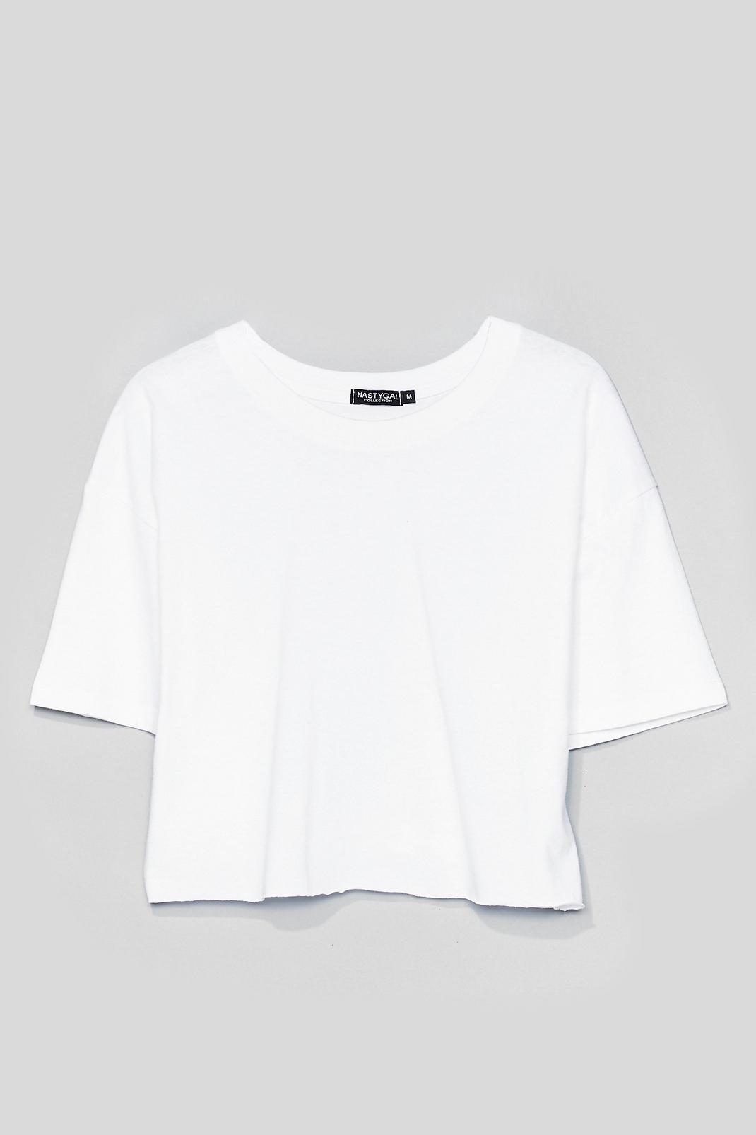 White Casual Oversized Cropped Short Sleeve T-Shirt image number 1