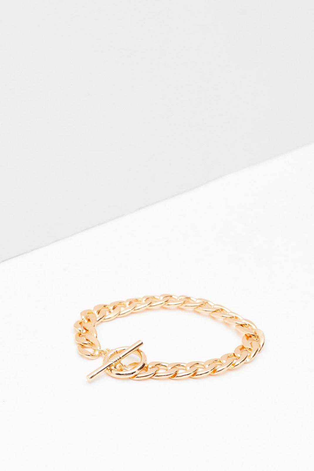 Gold Chunky T-Bar Chain Bracelet image number 1