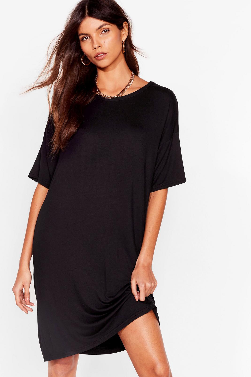 Black Casual Loose Fit Midi T-Shirt Dress image number 1