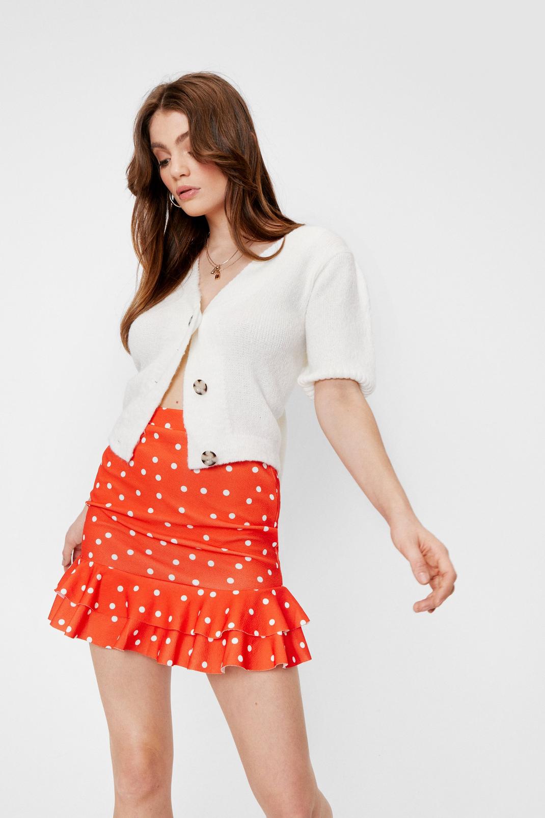 Red Polka Dot High-Waisted Mini Skirt image number 1