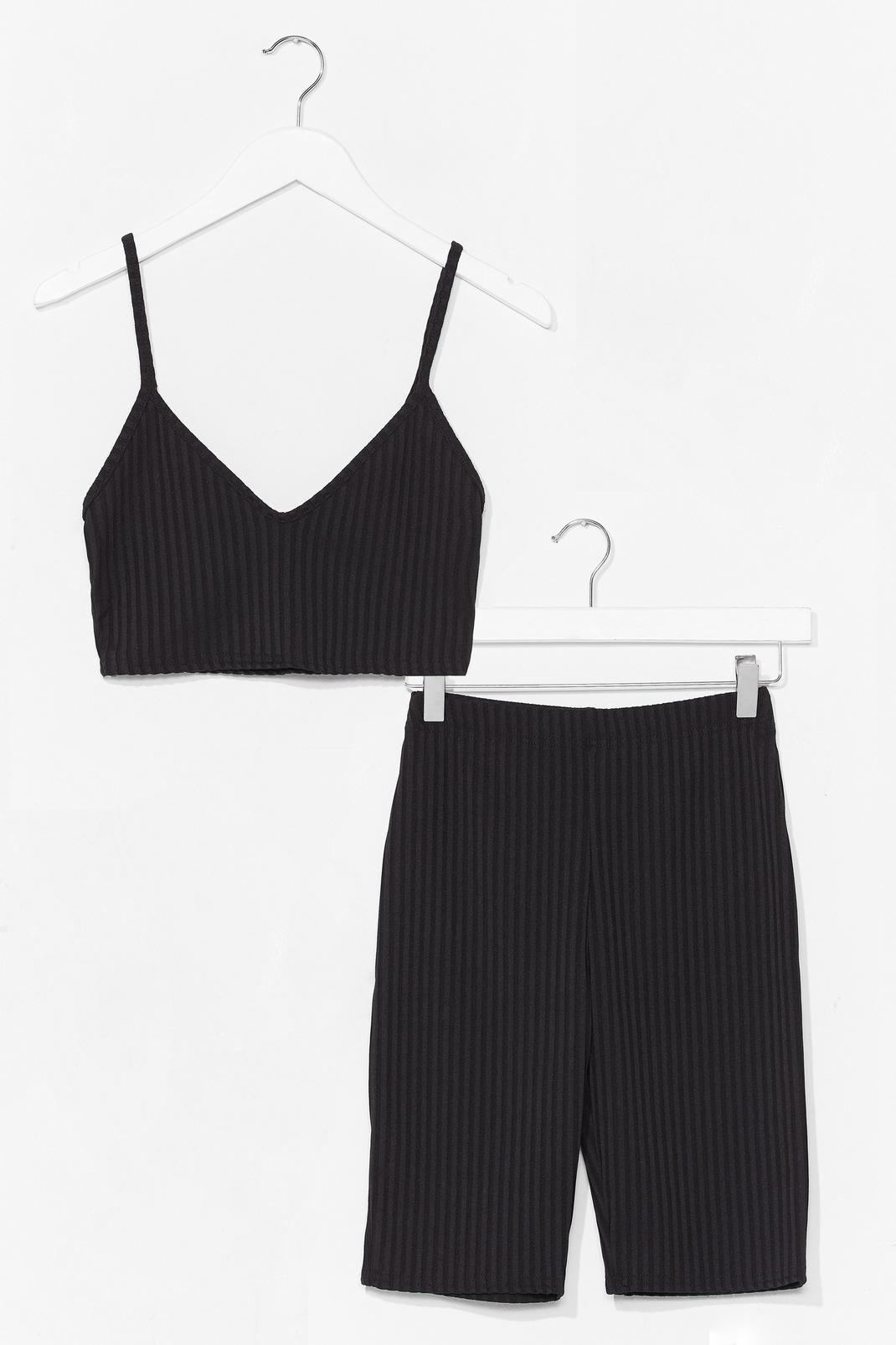 Black Ribbed Bralette and Cycling Shorts Set image number 1