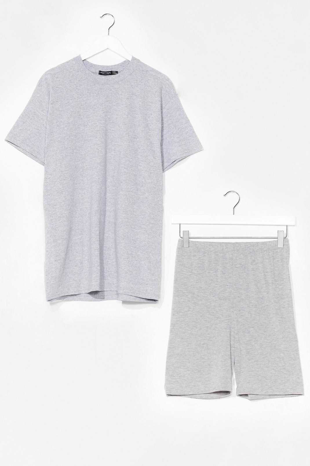 Grey marl Jersey Oversized T-Shirt And Biker Shorts Set image number 1