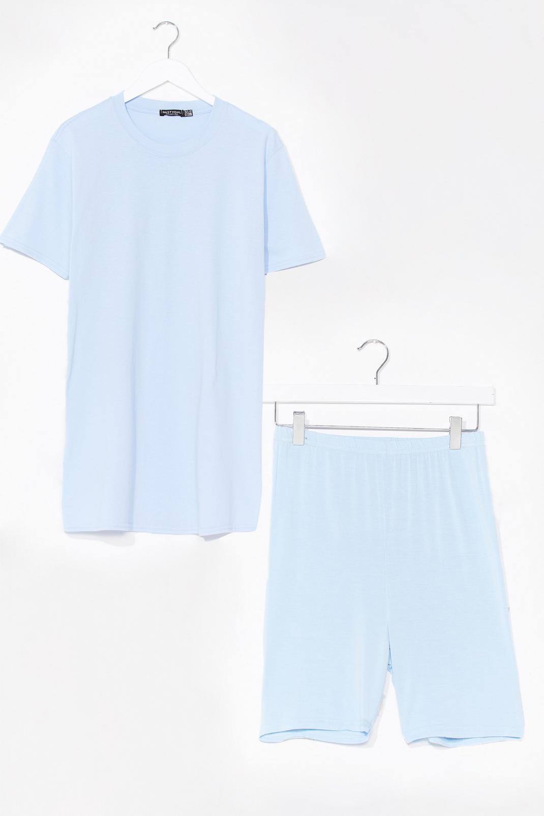 Light blue Jersey Oversized T-Shirt And Cycling Shorts Set image number 1