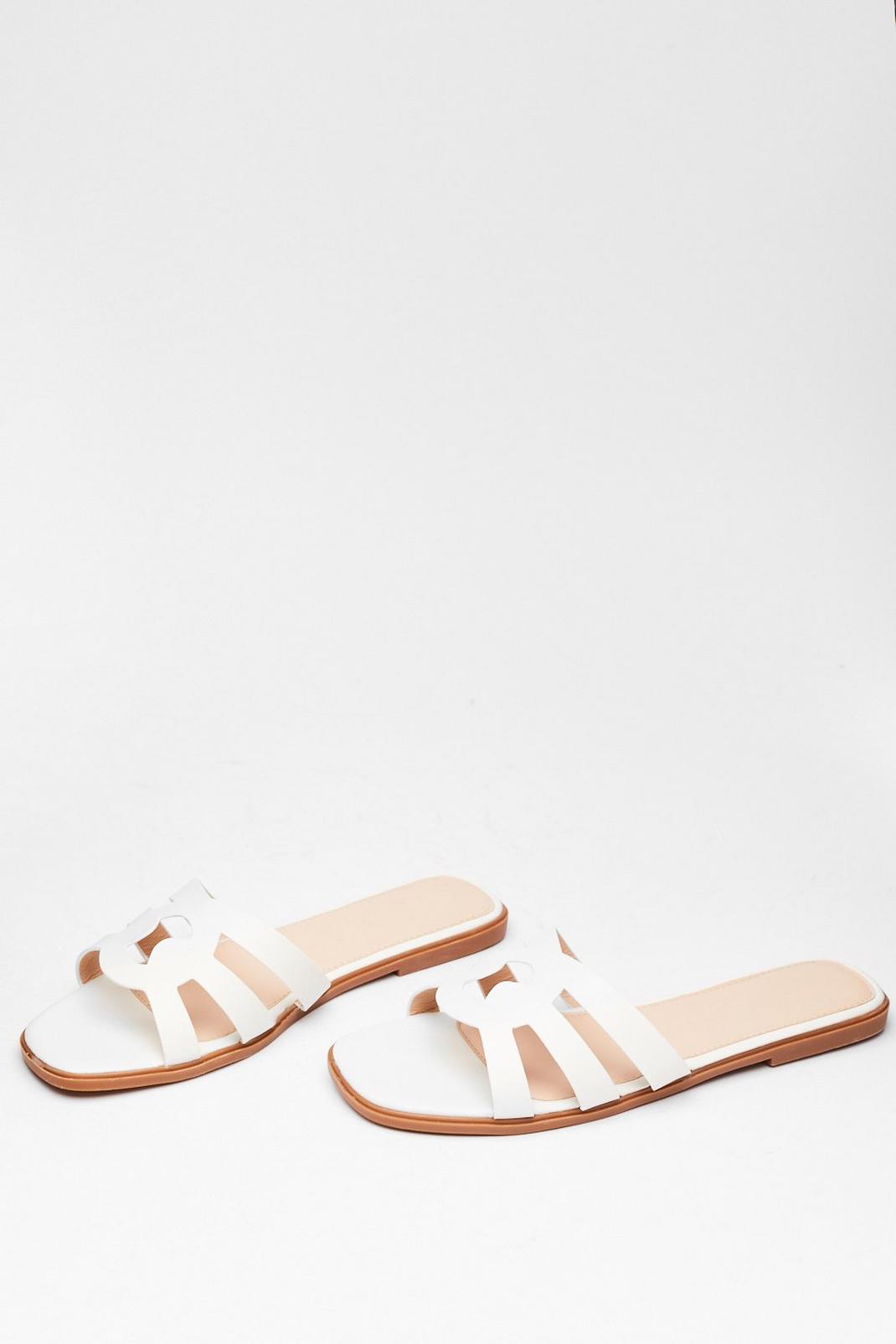 White Faux Leather Cut Out Flat Sandals image number 1