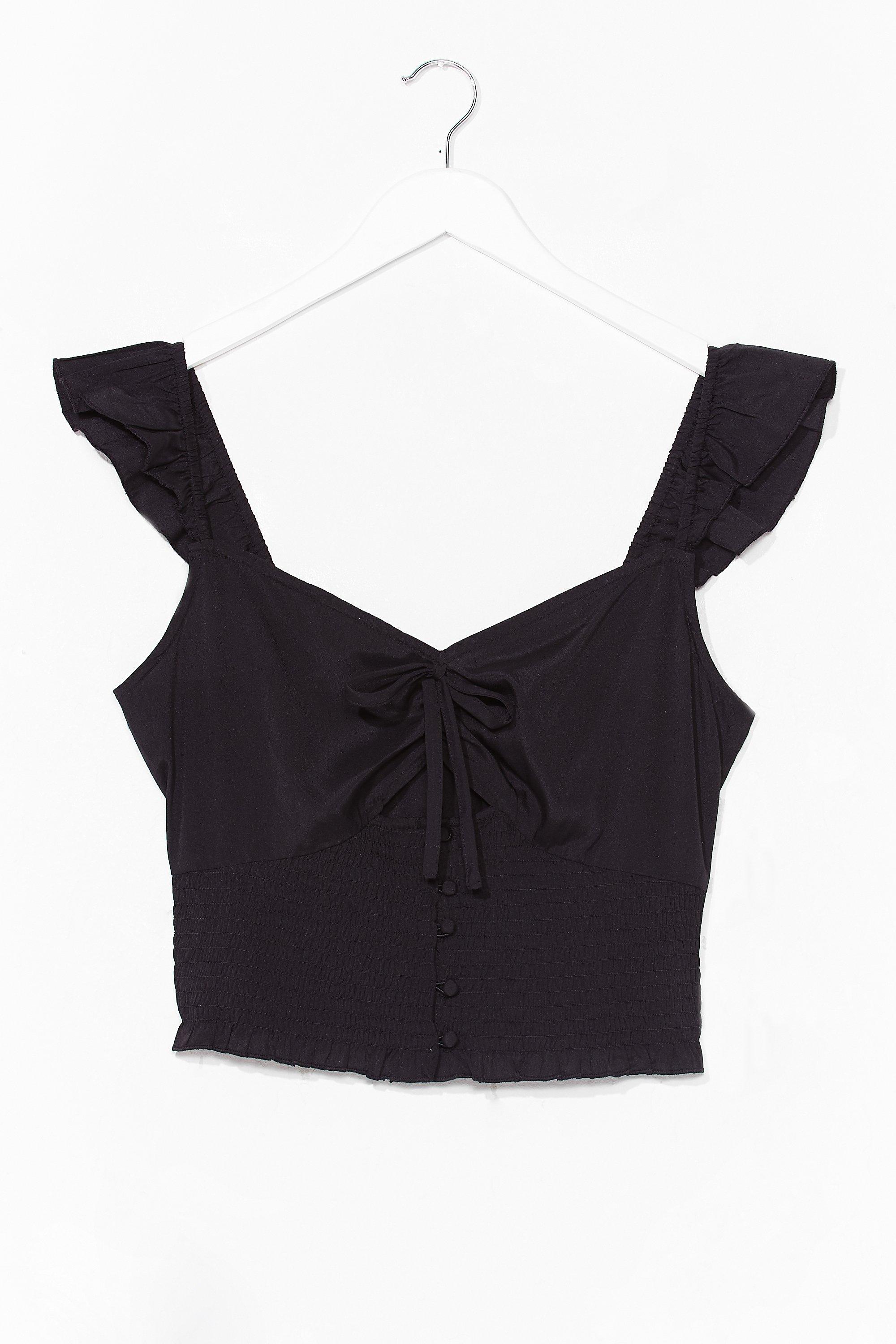 black ruffle crop top