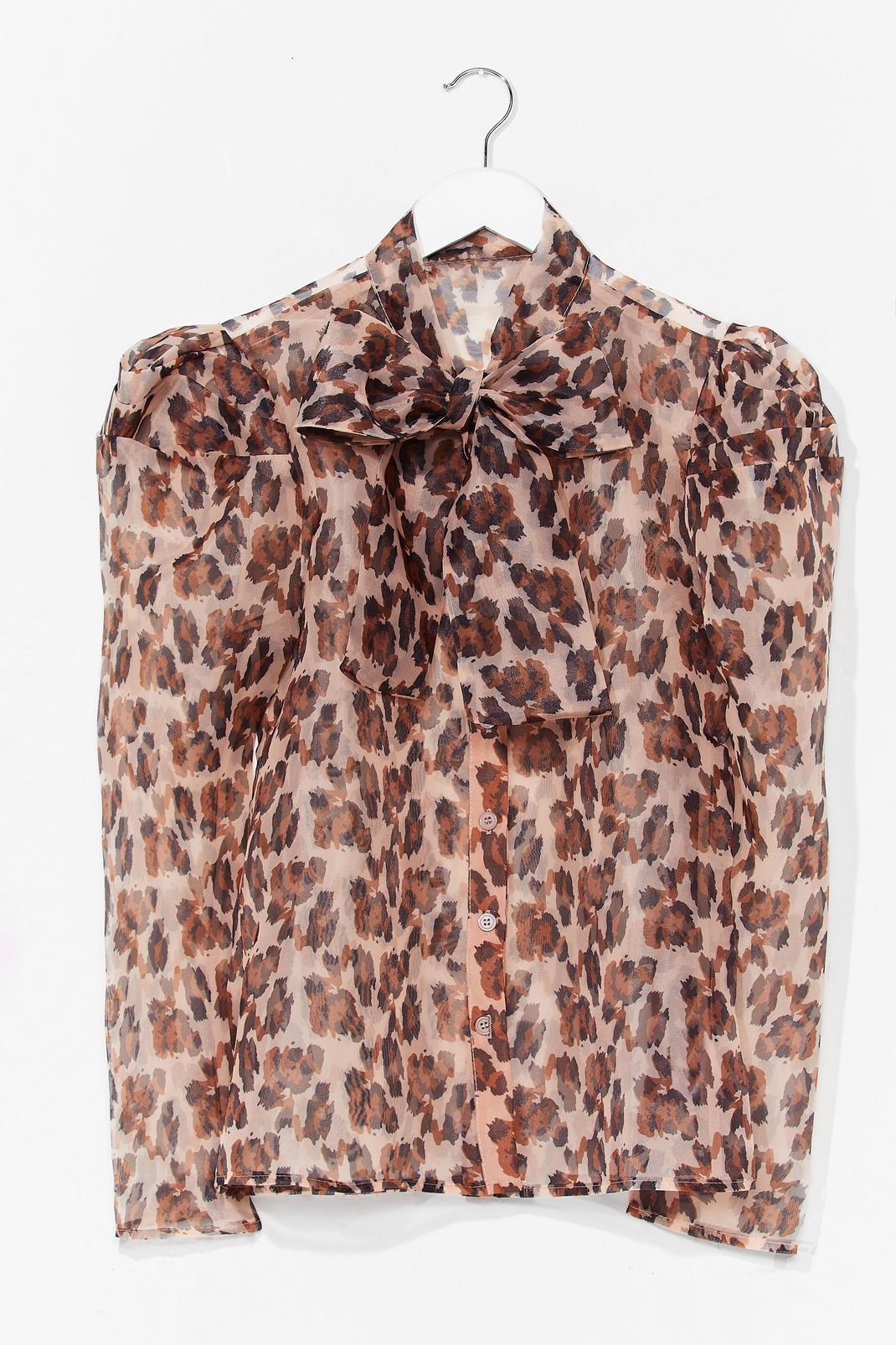 Animal Print Puff Sleeve Bow Blouse image number 1