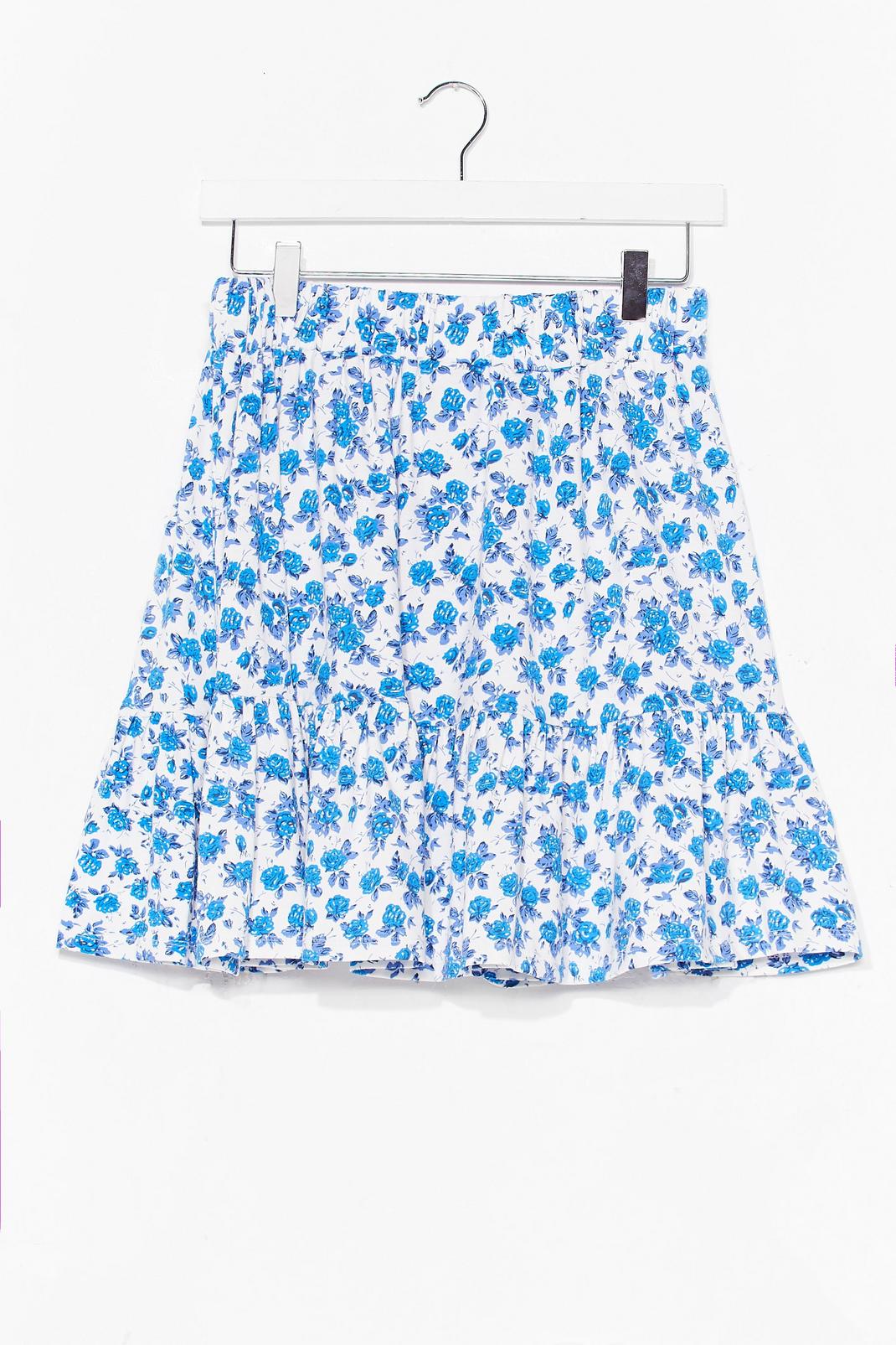 blue floral ruffle hem mini skirt image number 1