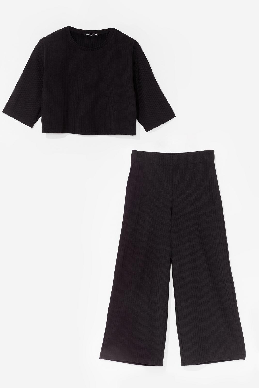 Ensemble côtelé crop top & pantalon jupe-culotte, Black image number 1