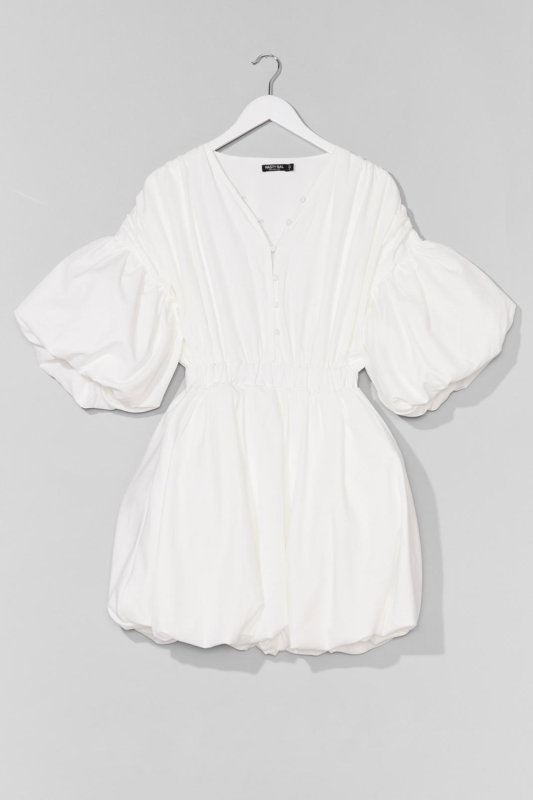 White Oversized Puff Sleeve Mini Dress image number 1