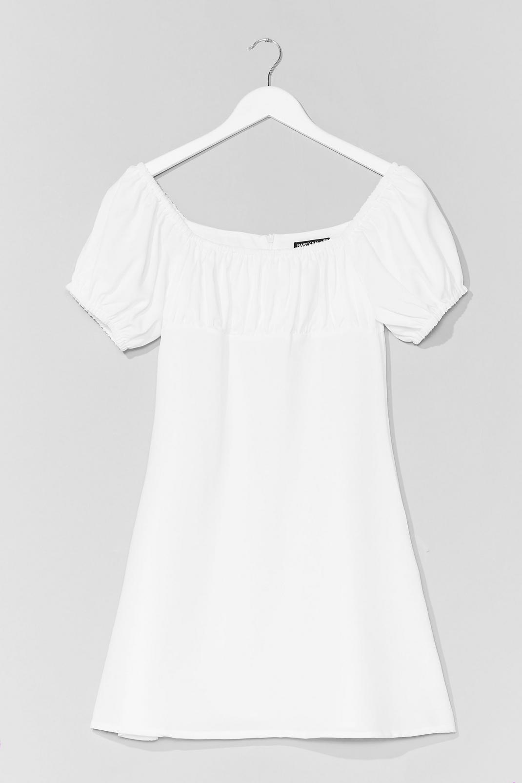 White Gathered Puff Sleeve Mini Dress image number 1